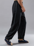 Chinese Style Ramie Loose Elastic Waist Kung Fu Pant for Men