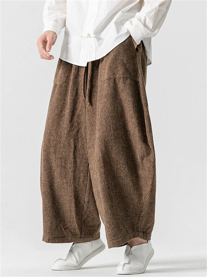 ‌Men's Autumn Casual Loose Fit Corduroy Pants with Drawstring and Pockets