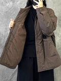 Retro Short Solid Solor Long Sleeve Pockets Coat for Women