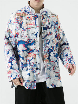 Men's Chinese Style Dragon All-Over Print Autumn Jacket