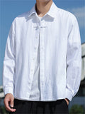Chinese Style Solid Color Lapel Long Sleeve Shirts for Men