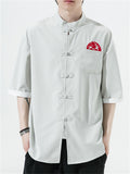 Men's Chinese Style Embroidery Frog Button Half Sleeve Shirts