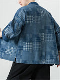 Men's Vintage Blue Lace-Up Plaid Denim Jacket