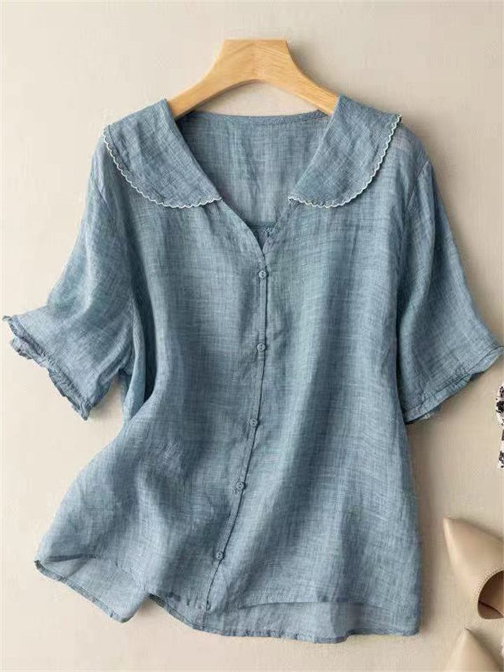 Women's Summer Solid Color Peter Pan Collar Shirts