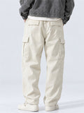 Men Japanses Style Corduroy Drawstring Loose Fit Wide Leg Cargo Pants