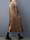 Women's Retro Brown Contrast Color Letter Print Long Coat