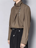 Japanese Style Solid Color Loose Pile Collar Long Sleeve Shirt