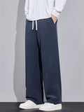 Men's Loose Fit Wide-Leg Drape Twill Knitted Pants with Elastic Waist