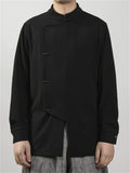 Oriental Style Stand Collar Long Sleeves Linen Shirt for Men