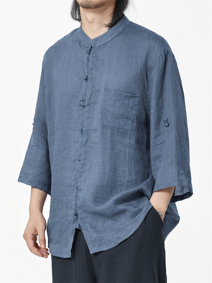 Men's Comfort Super Thin Ramie Fabric Shirts with Bracelet Length Sleeves