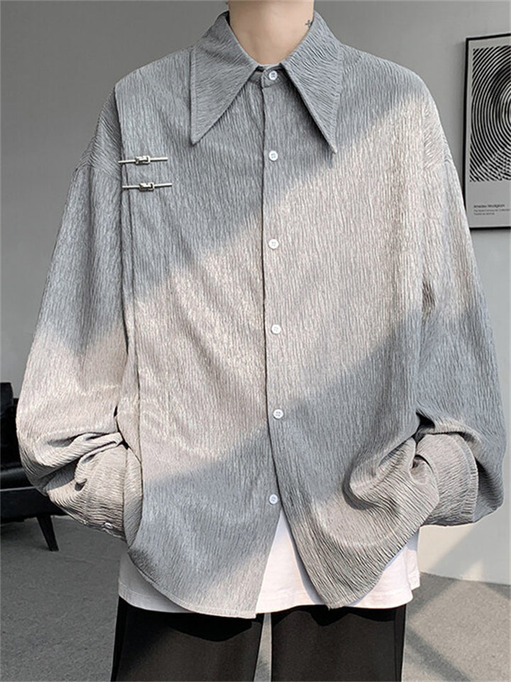 Men's Trendy Long Sleeve Button Up Textured Print Shirts