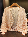 ‌Women's Bubble Design Pleated Ruffled Sleeve Cardigan Shirts