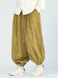 Male's Chinese Style Retro Solid Color Jacquard Wide Leg Bloomers Pants