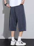 Mens Baggy Wide Leg Striped Casual Summer Capri Pants