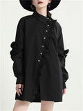 Women's Long Sleeve Asymmetric Collar Ruffled Trim Suit Shirts