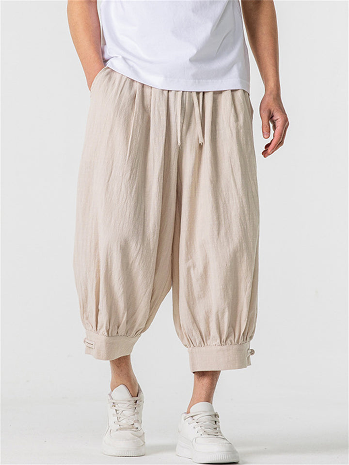 Men's Summer Casual Japanese Style Cotton Cropped Pants
