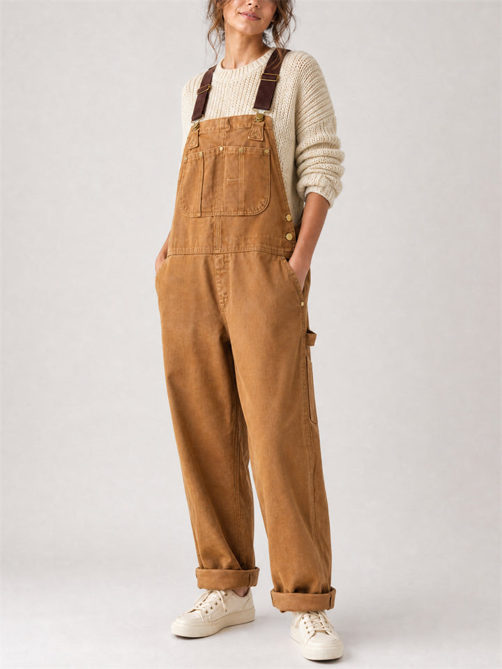 Women Casual Baggy Wide Leg Carpenter Bib Overalls Jumpsuit