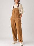 Women Casual Baggy Wide Leg Carpenter Bib Overalls Jumpsuit