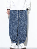 Men's Autumn Casual Texture Printed Wide Leg Carrot Cropped Pants
