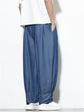 Mens Summer Drawstring Loose Fit Wide Leg Baggy Harem Pants