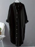 Women's Casual Solid Color 3/4 Sleeve Button Up Lapel Long Shirts
