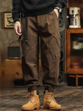 ‌Men's Stylish Mid Waist Loose Fit Multi-Pocket Workwear Jogger Pants