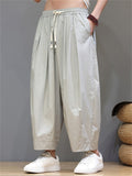 Men's Summer Casual Drawstring Wide Leg Cropped Pants