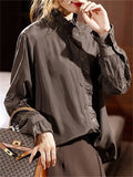 Korean Style Women's Long Sleeve Hollow Embroidery Shirts