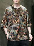 Men's Summer Cool Chinese Style Loong Printed Half Sleeve TangSuit Shirt