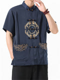 Chinese Style Men's Fuzi Embroidery Stand Collar Half Sleeve Shirts