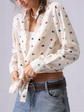 Women's French Style Flowers Embroidery Cotton Lapel Shirt