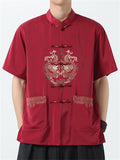 Men's Summer Cool Loong Embroidery Button Up TangSuit Shirt