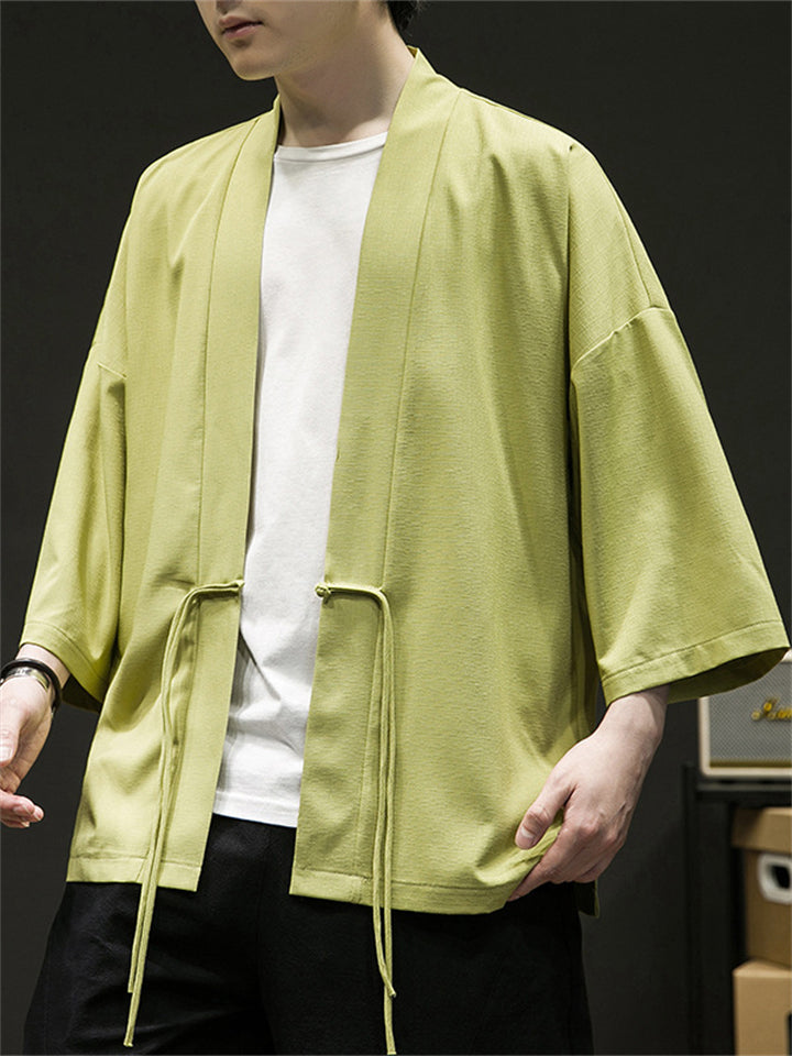 Men's Chinese Zen Style Solid Color Cardigan Shirt