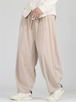 Men's Casual Cozy Solid Color Wide Leg Elastic Waist Corduroy Pants
