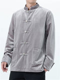 Men's Autumn Velvet Solid Color Stand Collar TangSuit Jackets