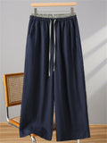 Women's Summer Contrast Color Cotton Linen Wide Leg Pants