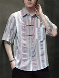 Men's Causal Summer Stripe Lapel Short Sleeve Shirts