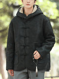 ‌Men's Winter Chinese Style Faux Suede Thermal Lined Hooded Tangsut Coats