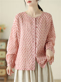 Leaves Printed Women's Chinese Style Pink Shirts