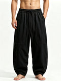 Men Japanese Style Baggy Joggers Wide Leg Drawstring Harem Pants