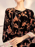 Chinese Style 3/4 Sleeve Retro Jacquard Beads Split Dress for Women