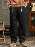 Men Vintage Cotton Drawstring Loose Fit Straight Leg Cargo Pants