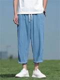Summer Men's Casual Drawstring Denim Capri Jeans