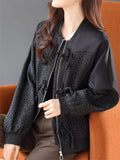 Korean Style Black Jacquard Patchwork Frog Button Jackets for Women
