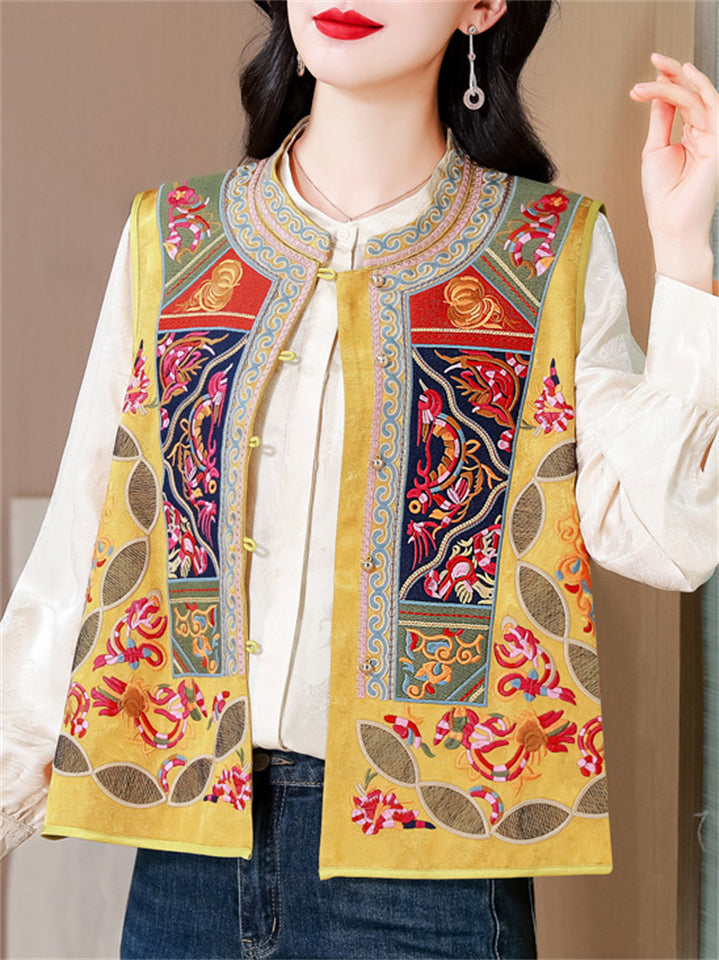 Women's Ethnic Style Embroidery Patchwork Sleeveless Jacket