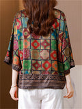 Women's Trendy 3/4 Sleeve Geometry Print Patchwork Cardigan Shirts