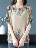 Women's Loose Floral Print Short Sleeve Knit T-Shirts