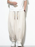 Mens Summer Drawstring Loose Fit Wide Leg Baggy Harem Pants