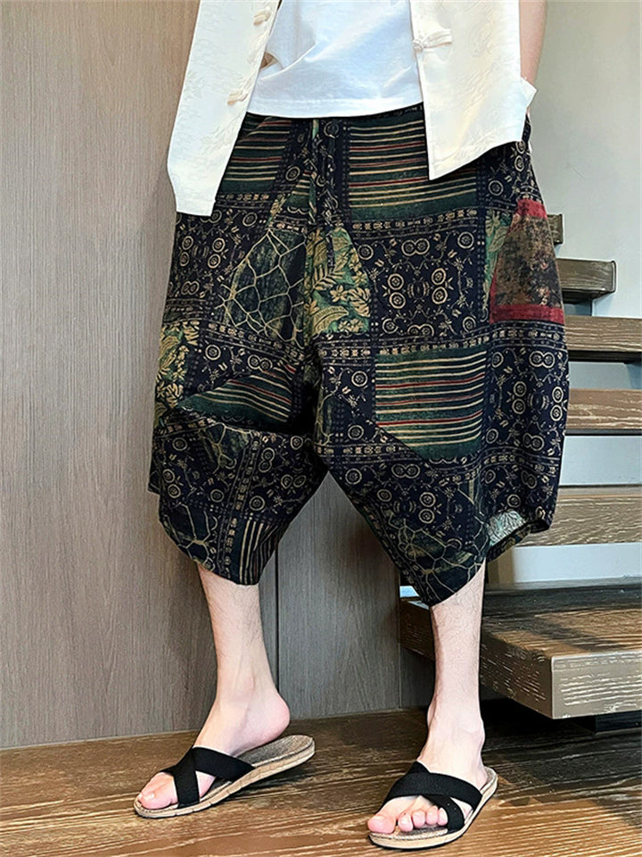 Men's Summer Ethnic Style Beach Bloomers Drop Crotch Capri Pants