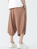 Mens Cotton Linen Striped Harem Shorts Loose Fit Capri